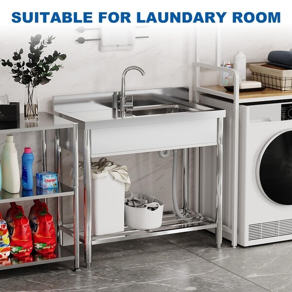 Free Standing Kitchen Sink 39''x20''x37'' Stainless Steel,With 360��Rotating Faucet