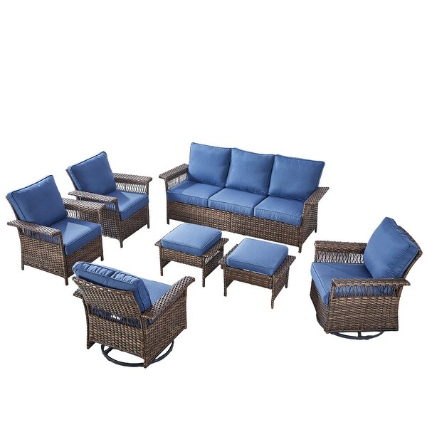 7PCS 3Seat Sofa,2 Swivel Chairs,2 Armchairs,2 Ottomans