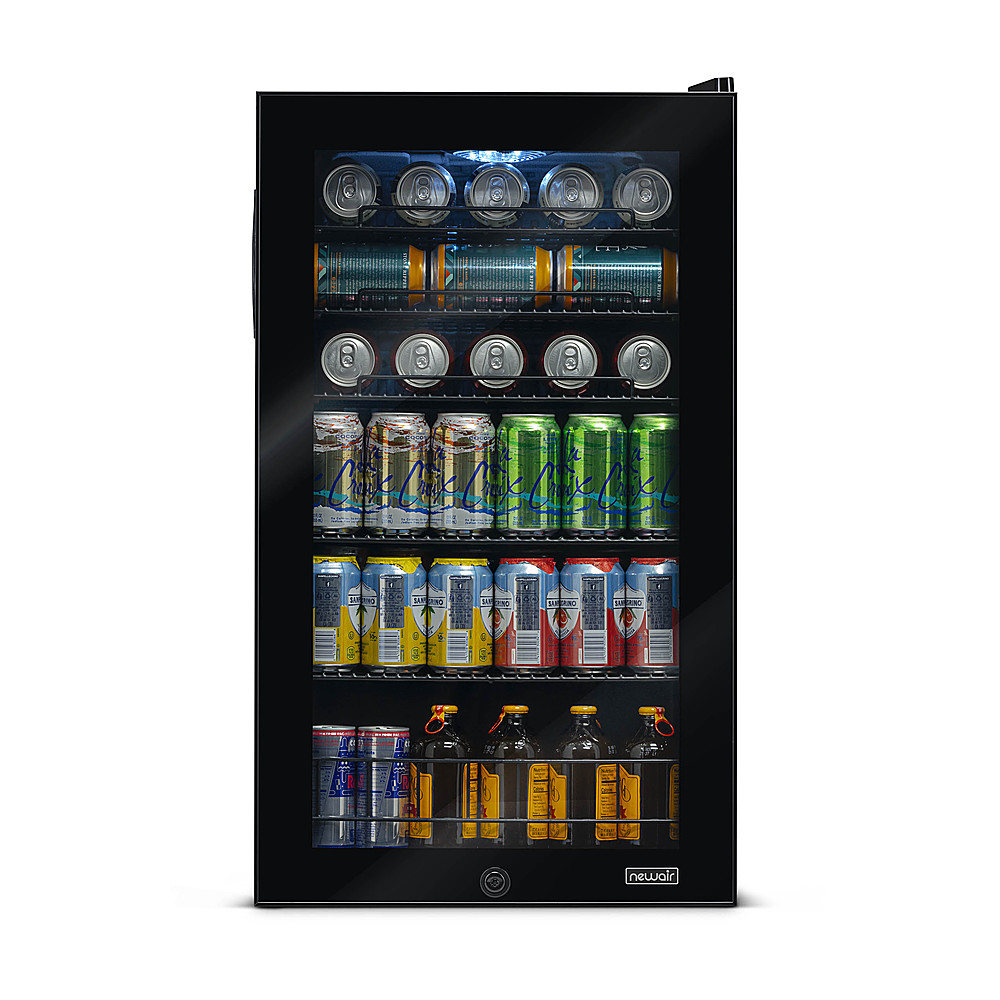 NewAir - 126-Can Beverage Cooler with Glass Door, Adjustable Shelves, 7 Temperature Settings and Lock - Black
