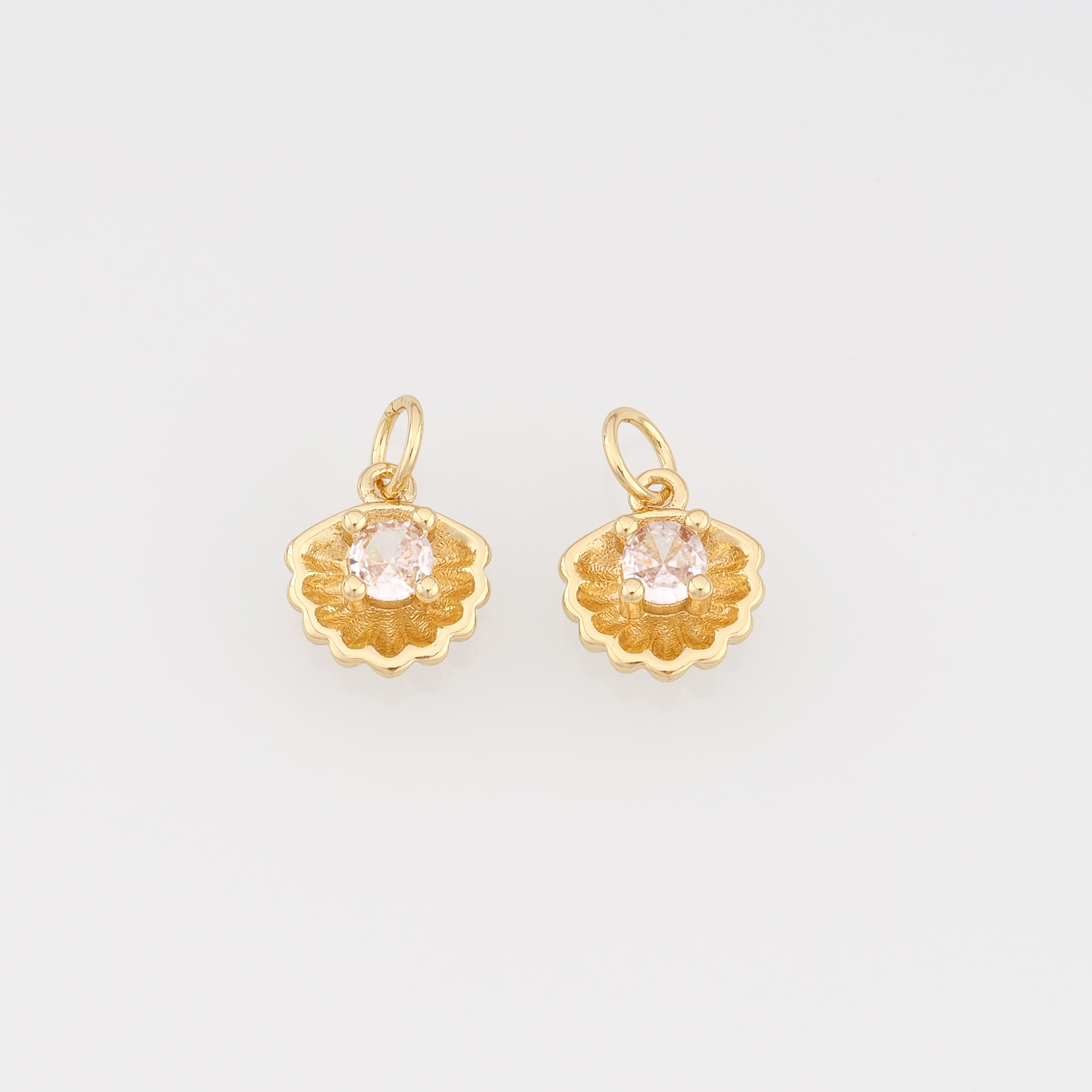 18K Gold Filled Scallop Pendant,CZ Micro Pave Shell Charm Earrings Necklace for DIY Jewelry Making Supply