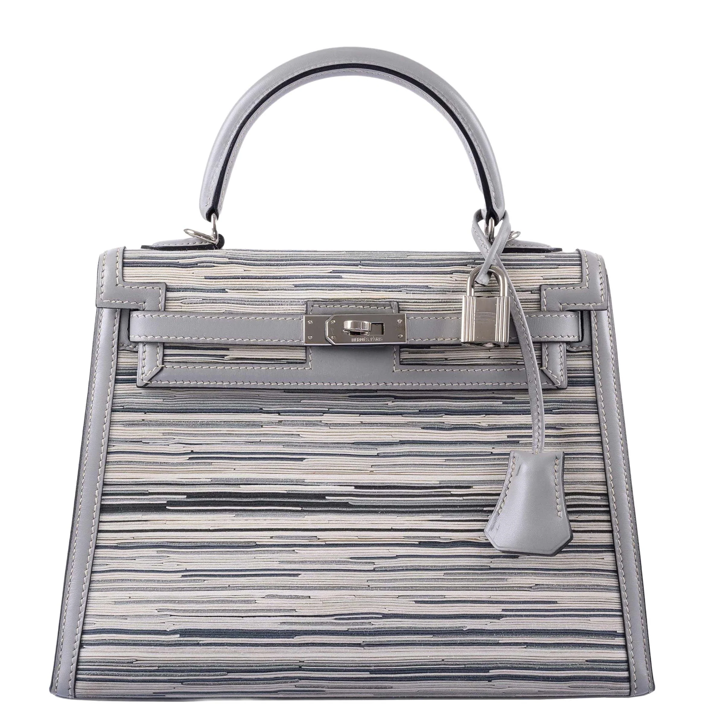 Hermès Kelly Sellier 25 Vibrato & Gris Tourterelle Box Calf Palladium Hardware