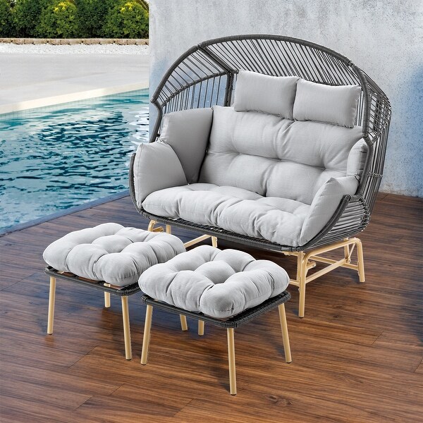 Outdoor Oversized Large Lounger Egg Chair with Ottomans