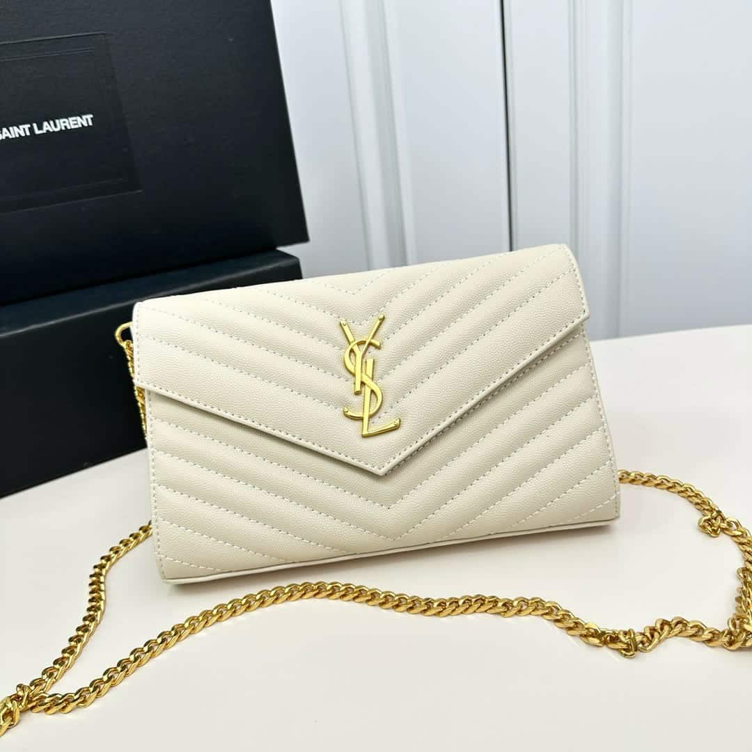 Saint Laurent Classic Cassandre Chain Wallet Bag White 24Cm