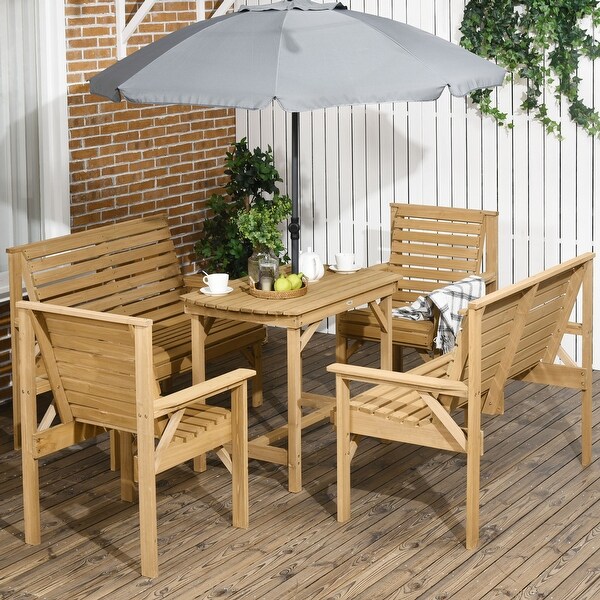 5Piece Wooden Patio Dining Set with Umbrella Hole