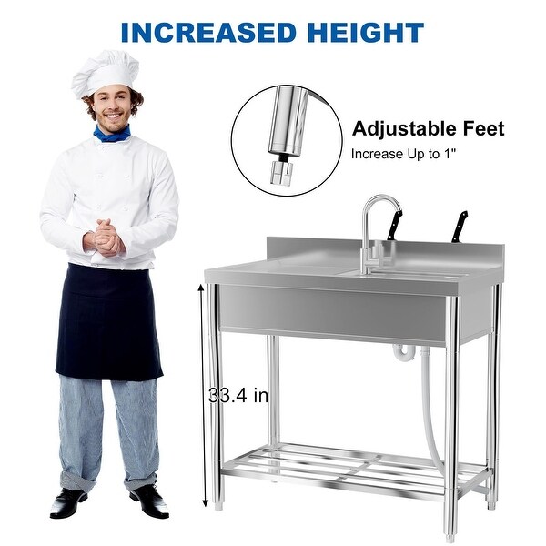Free Standing Kitchen Sink 39''x20''x37'' Stainless Steel,With 360��Rotating Faucet