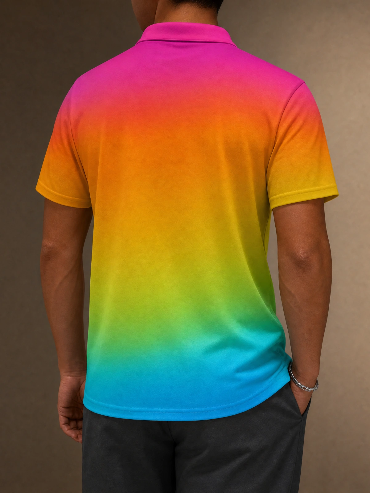 Moisture Wicking Golf Polo 3D Rainbow Ombre Gradient Button Short Sleeve Golf Polo Shirt