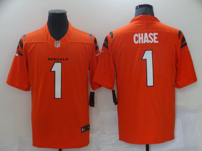 Men's Cincinnati Bengals Ja'Marr Chase #1 Orange Alternate Game Jersey