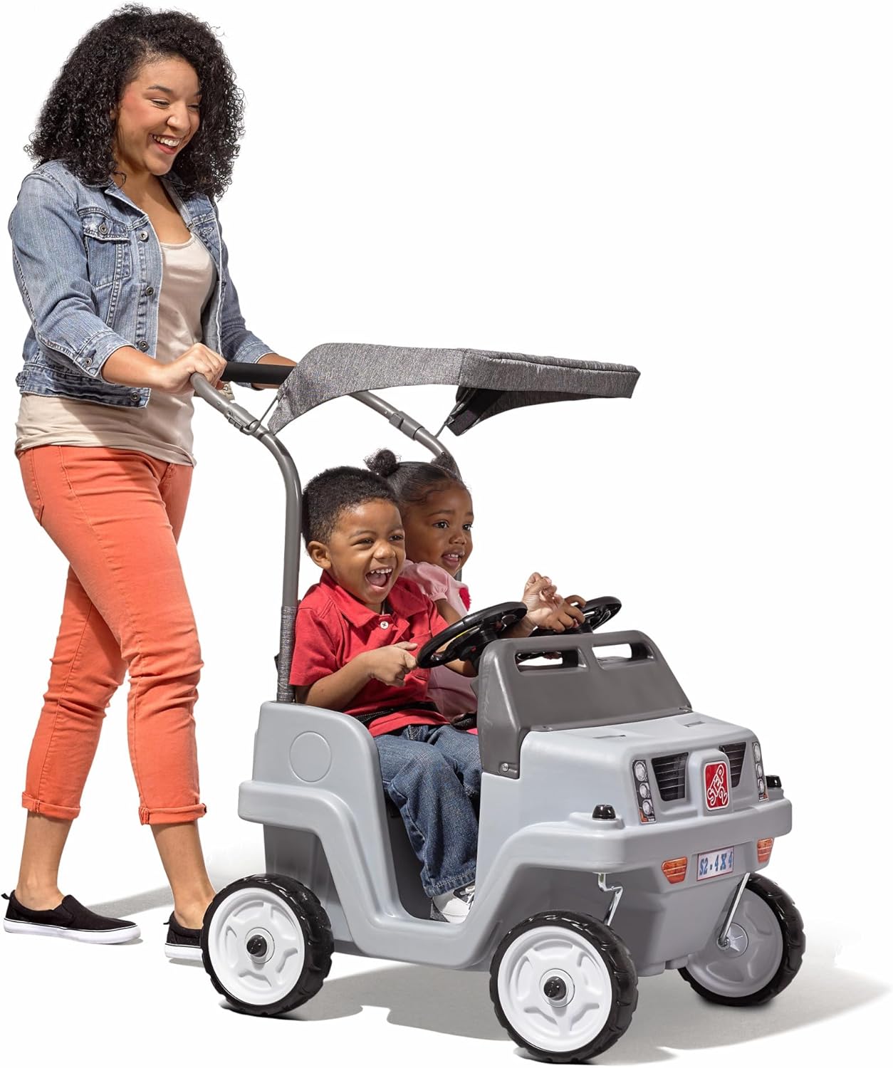 Step2 Side-by-Side Push Around SUV, Kids Push Car, 2 Seats, Stroller Substitute, Includes Seat Belts & Horns, Made of Durable Plastic, Max Weight 100 lbs., For Toddlers 1.5-5 Years Old, Blue