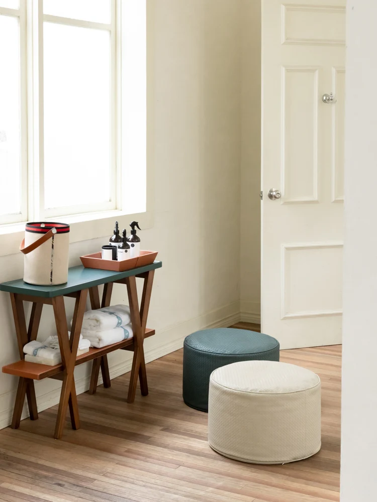 CH095 - BV-Wave Braided Leather Waterproof Two-tone Italian Living Room Small Coffee Table Foyer Shoe Changing Stool Low Stool