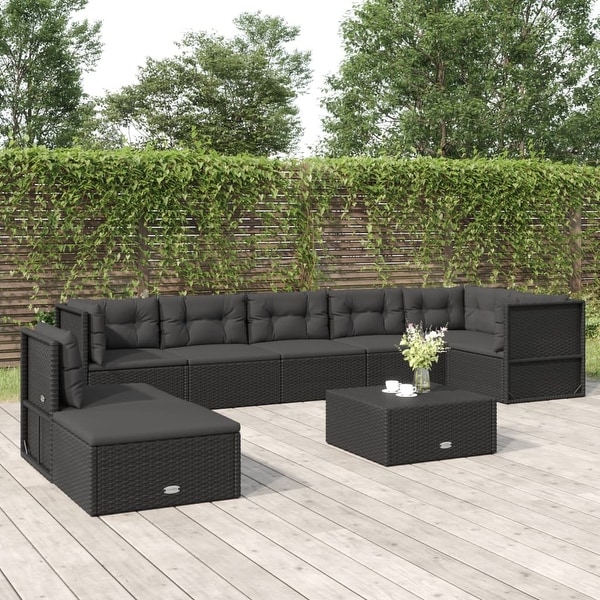 vidaXL 5 Piece Patio Lounge Set with Cushions Black Poly Rattan