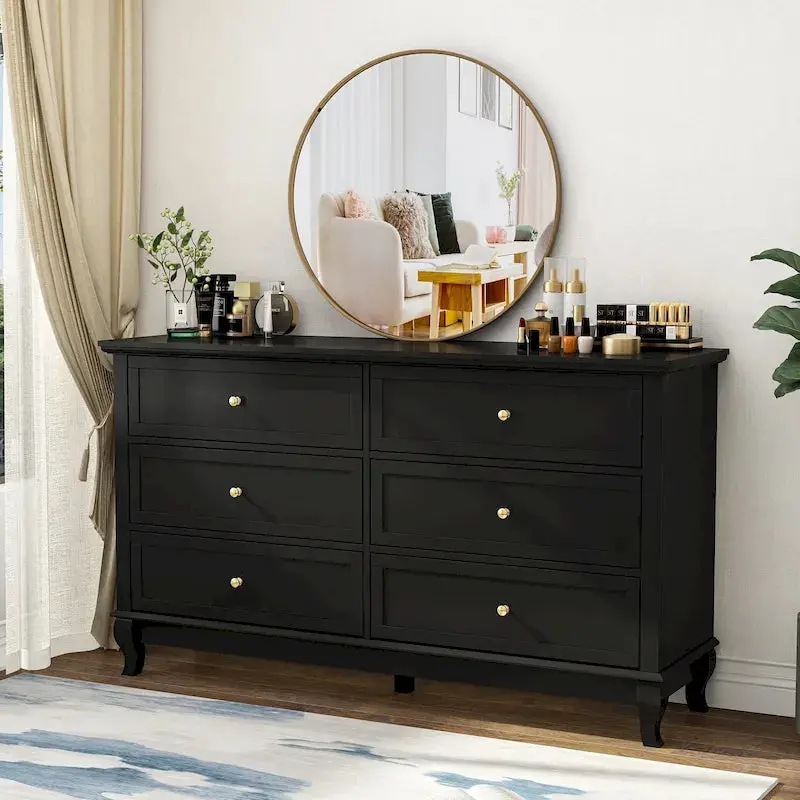 Wooden Six-Drawer Dresser – Spacious Double Dresser with Deep Compartments