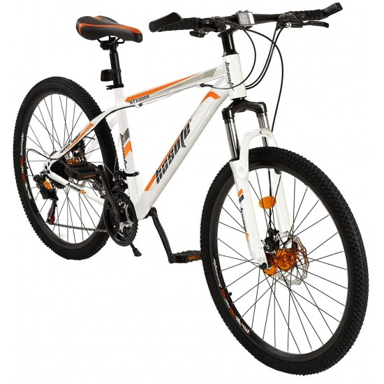 26 Inch Moutain Bike for Women and Men, 21 Speed Dual Disc Brake City Moutain Bicycle for Adults and Teens, Carbon Steel Suspension Fork MTB Bikes