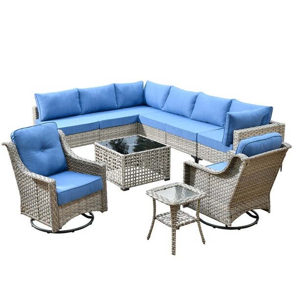 HOOOWOOO 10piece Wicker Patio Furniture Set Sectional Sofa with Swivel Chair