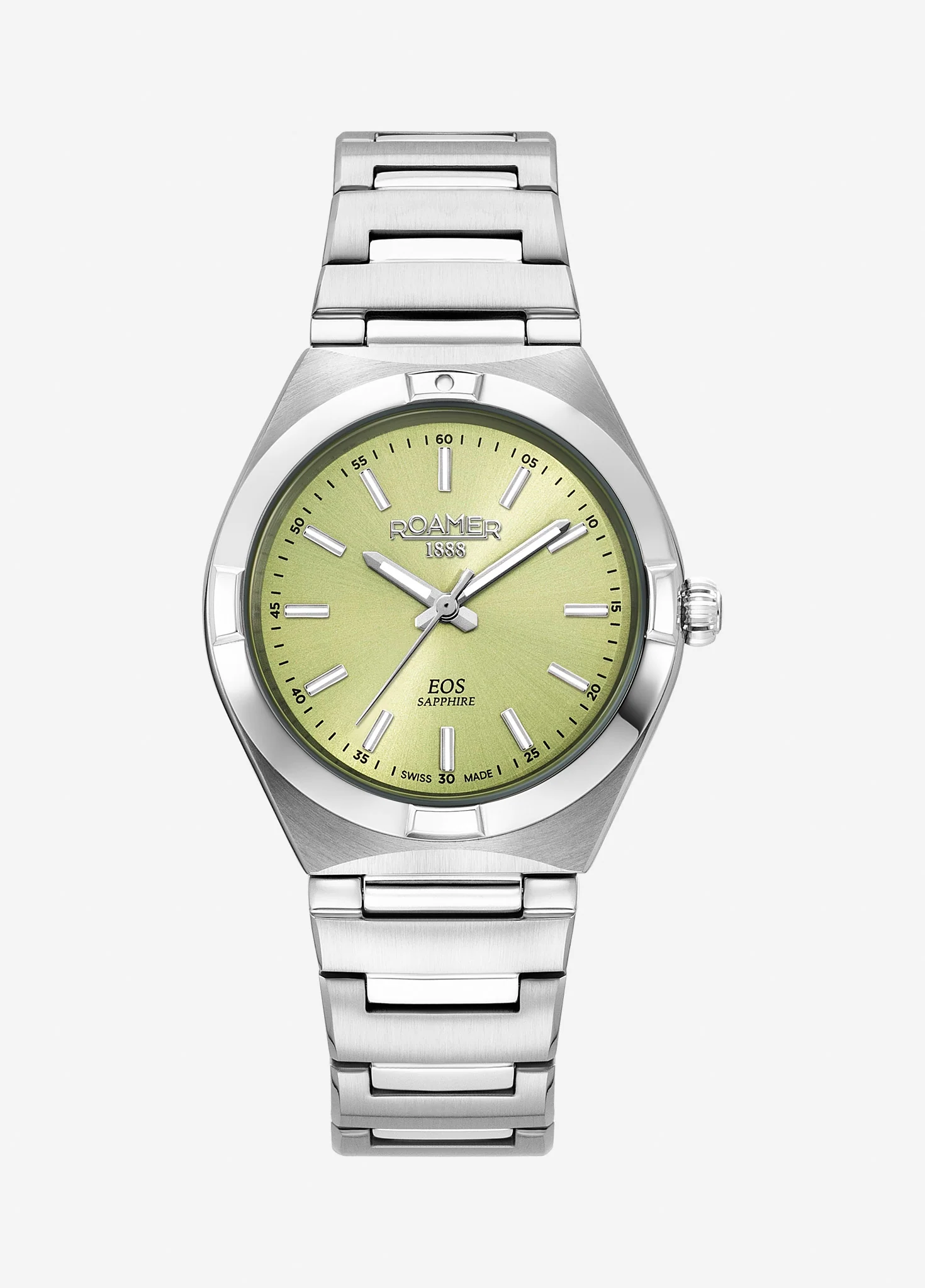 EOS Classic 34mm Quartz Three-Hand Lightgreen Dial  Silver Bracelet Sapphire glass Stainless Steel swiss watch