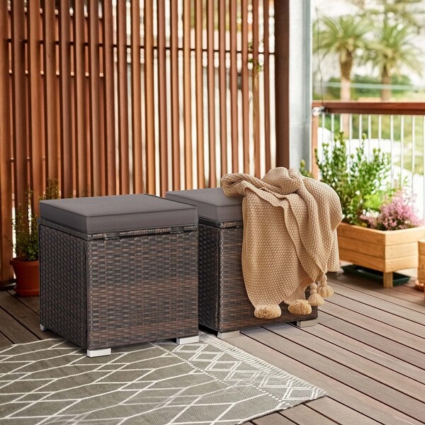 2 PCS Patio Ottoman Multipurpose Outdoor Footstool Storage Box