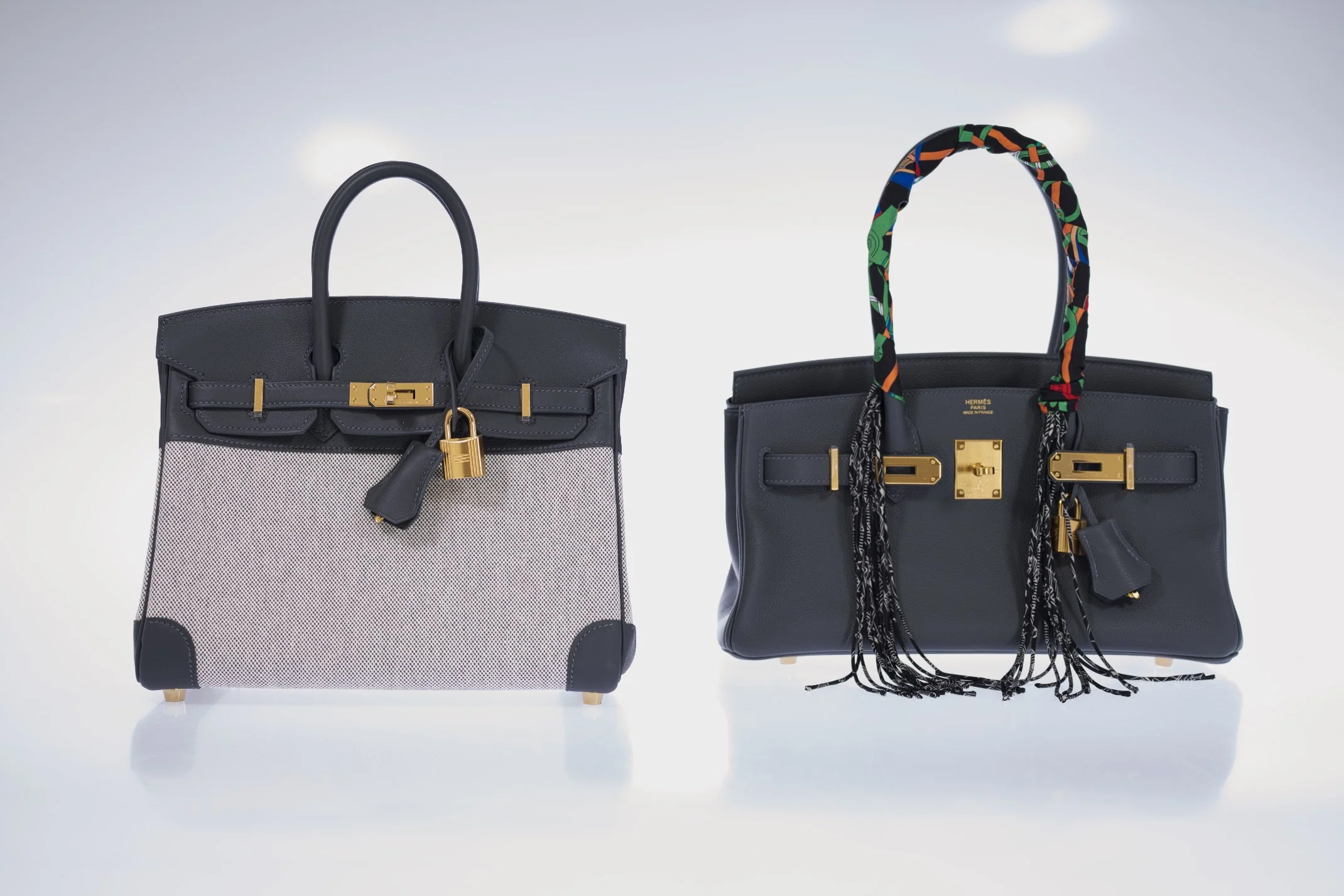 Hermès Birkin 25 Toile H Écru and Ardoise Swift Gold Hardware