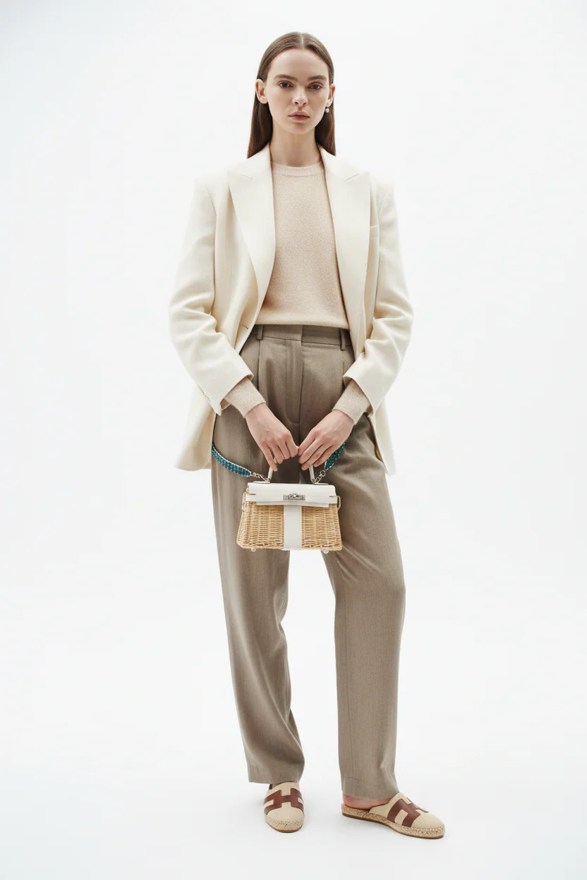 Hermès Kelly 20 Mini Picnic White, Swift & Osier Wicker Palladium Hardware