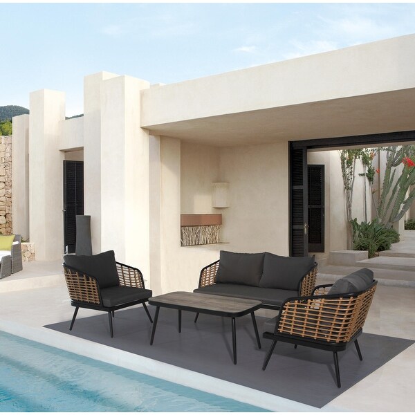 4 Piece Patio Furniture Set with Tempered Glass Tabletop
