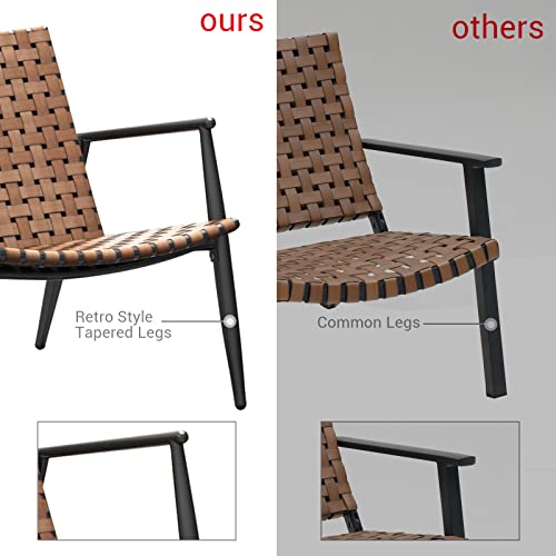 Grand patio Outdoor Bistro Set 3 Pieces Leather-Look Wicker Patio Chairs Set Powder Coated Aluminum Frame with Outdoor Chairs Set of 2 and Side Table for Garden Backyard Balcony Brown