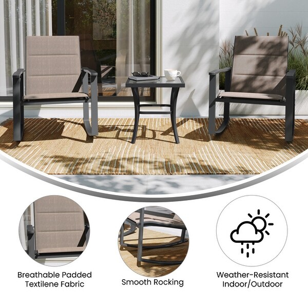 3 Piece AllWeather Rocking Chairs and Glass Top Table Bistro Set