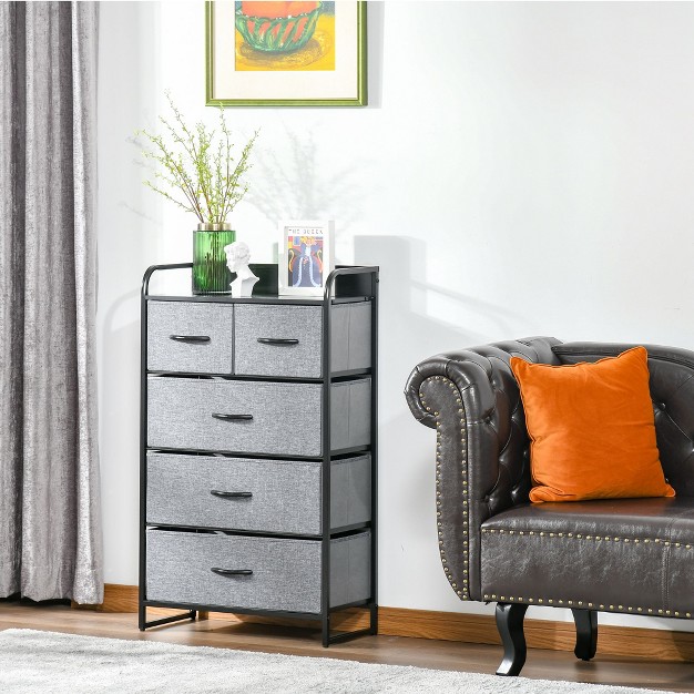 Homcom 5 drawer Fabric Dresser Tower 4 tier Storage Organizer With Steel Frame For Hallway Bedroom And Closet