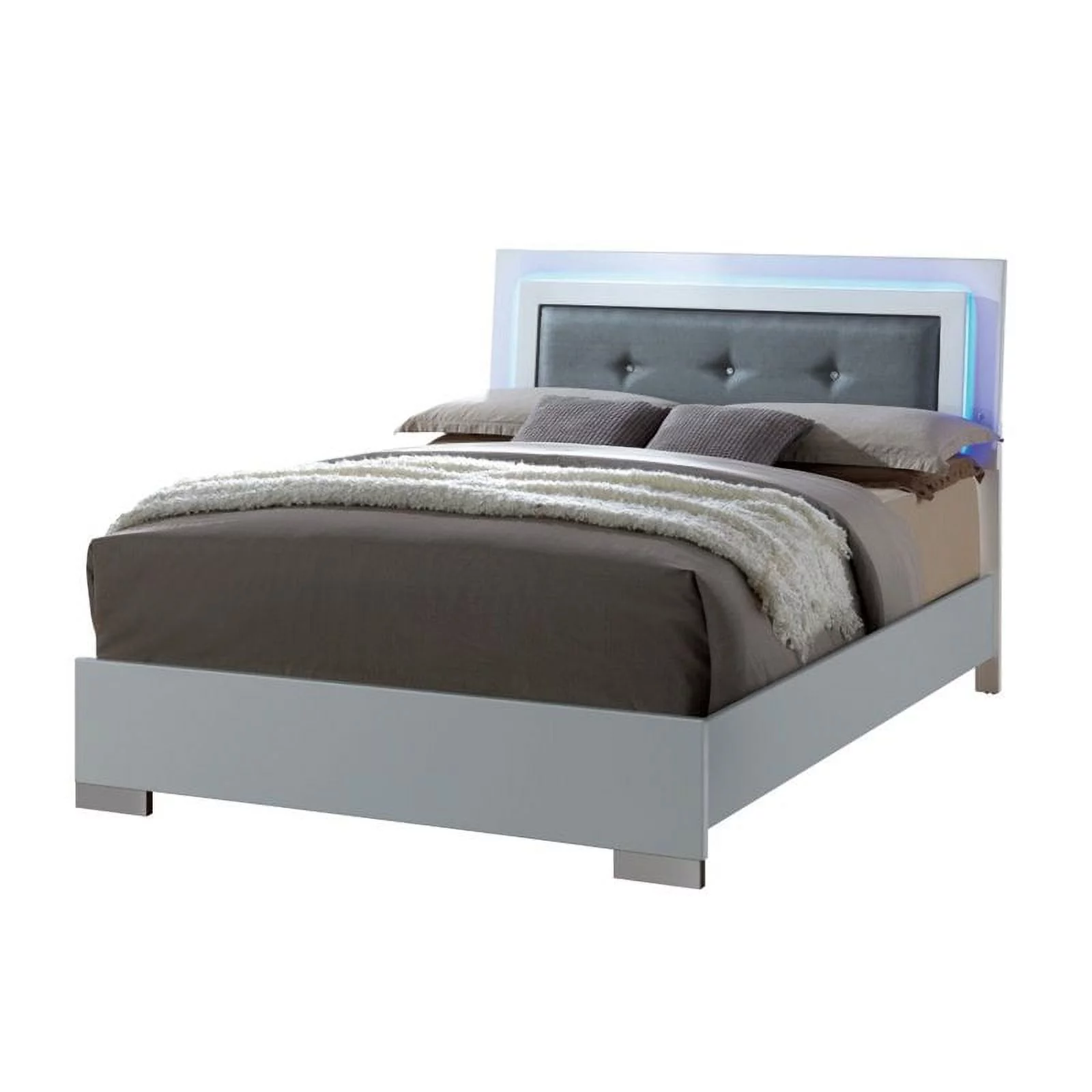 FOA Rayland 4pc Glossy White Wood Bedroom Set - King+Nightstand+Dresser+Mirror