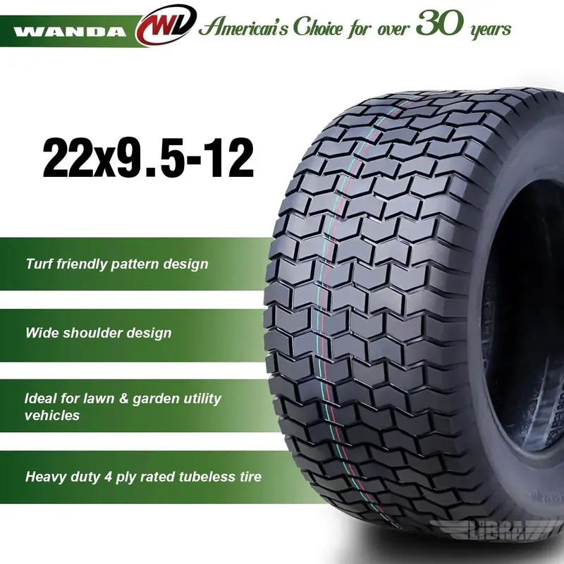 WANDA 22×9.5-12 Turf Tire – 4-Ply Rated, Lawn Tractor & Garden Cart Compatible, 13135 Load Index