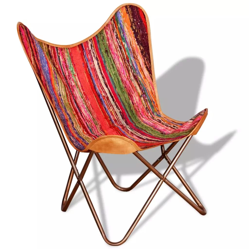 Anself Vintage Butterfly Chair Chindi Fabric Upholstery Iron Frame Chair Multicolour for Living Room Bedroom Home Furniture 29.1 x 26 x 35.4 Inches (W x D x H)