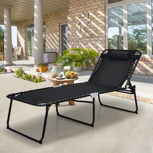 Costway Folding Lounge Chaise Chair 4 Position Patio Recliner w/Pillow