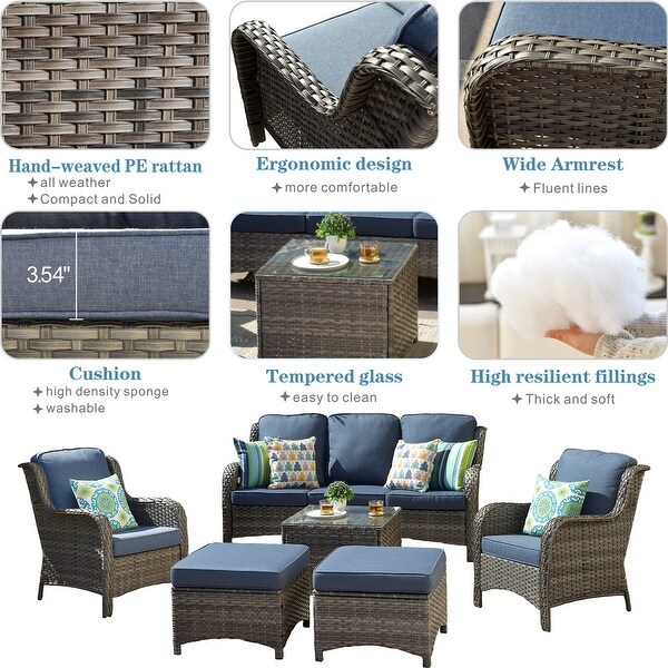 OVIOS 6piece Conversation Wicker Sectional Set with Table