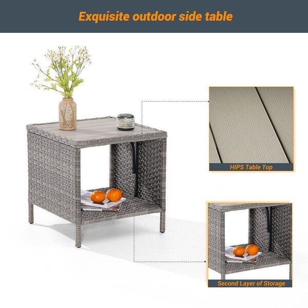 LIVOOSUN Patio HIPS Side Table,Square Coffee Table,Rattan End Table