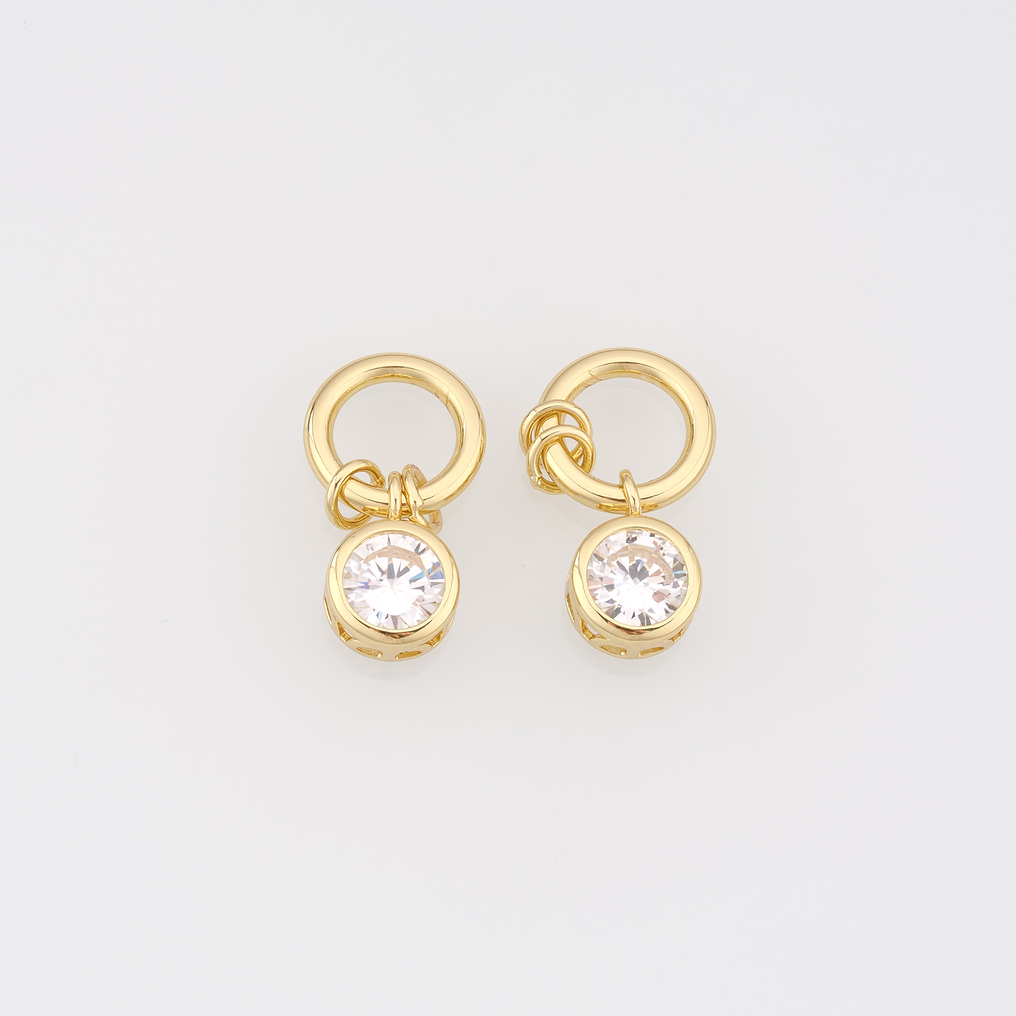 18K Gold Filled Round Pendant,CZ Micro Pave Round Charm Earrings Necklace for DIY Jewelry Making Supply