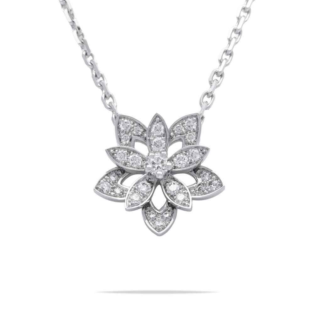 Van Cleef & Arpels Lotus Necklace 18K White Gold Diamond VCARP0ZW00