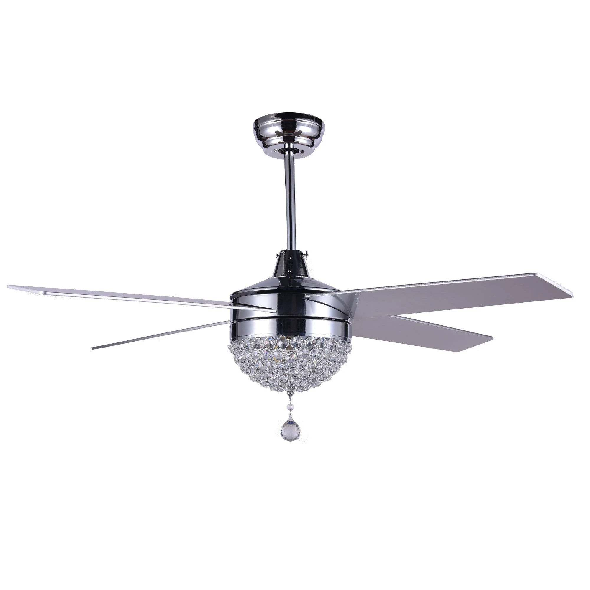 42x22 Modern Crystal Ceiling Fan with LED Light and Remote, Reversible - White