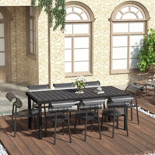 Outdoor Dining Table for 8 People,Aluminum Frame,Faux Wood Top
