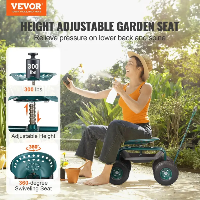 VEVOR Rolling Garden Cart – Multi-Functional Work Seat with Heavy-Duty Wheels
