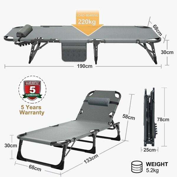 DoCred Folding Chaise Lounge Chair,Camping Cot with Removable pad