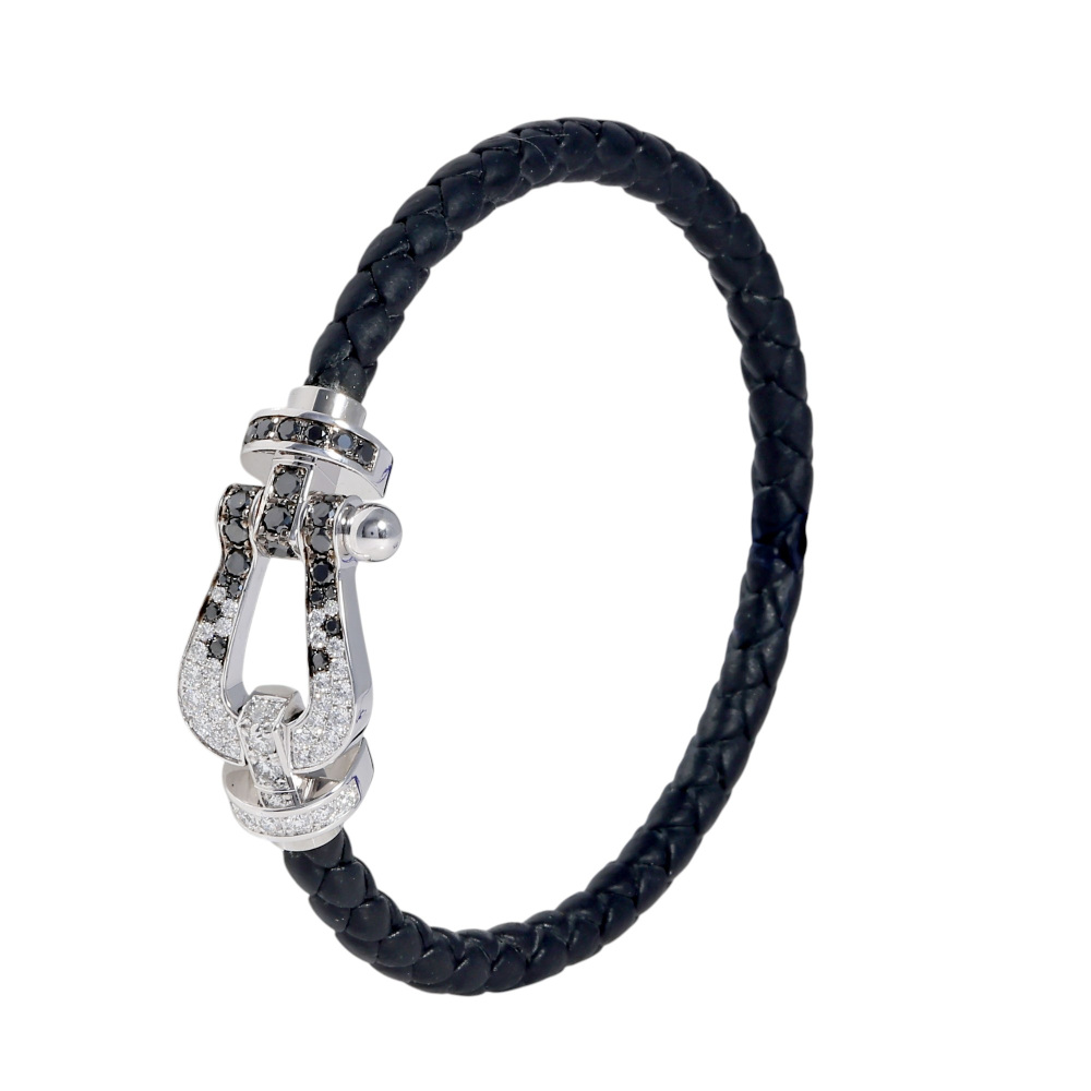 FRED Force 10 Lm Black White Diamond Bracelet 18K White Gold & Stainless Steel 0B0160