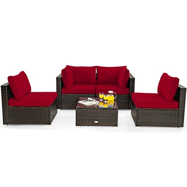 Costway 5PCS Patio Rattan Furniture Set Cushioned Sofa and Chair Coffee