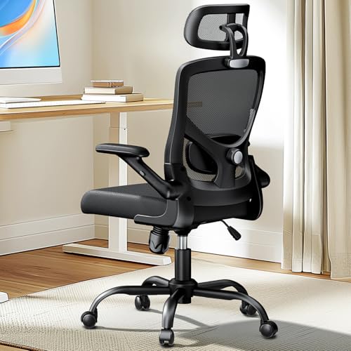 Marsail Ergonomic Mesh Office Chair High Back Desk Chair Adjustable Lumbar Support with Headrest Flip-Up Liftable Arms Swivel Computer Task Chair for Big and Tall People
