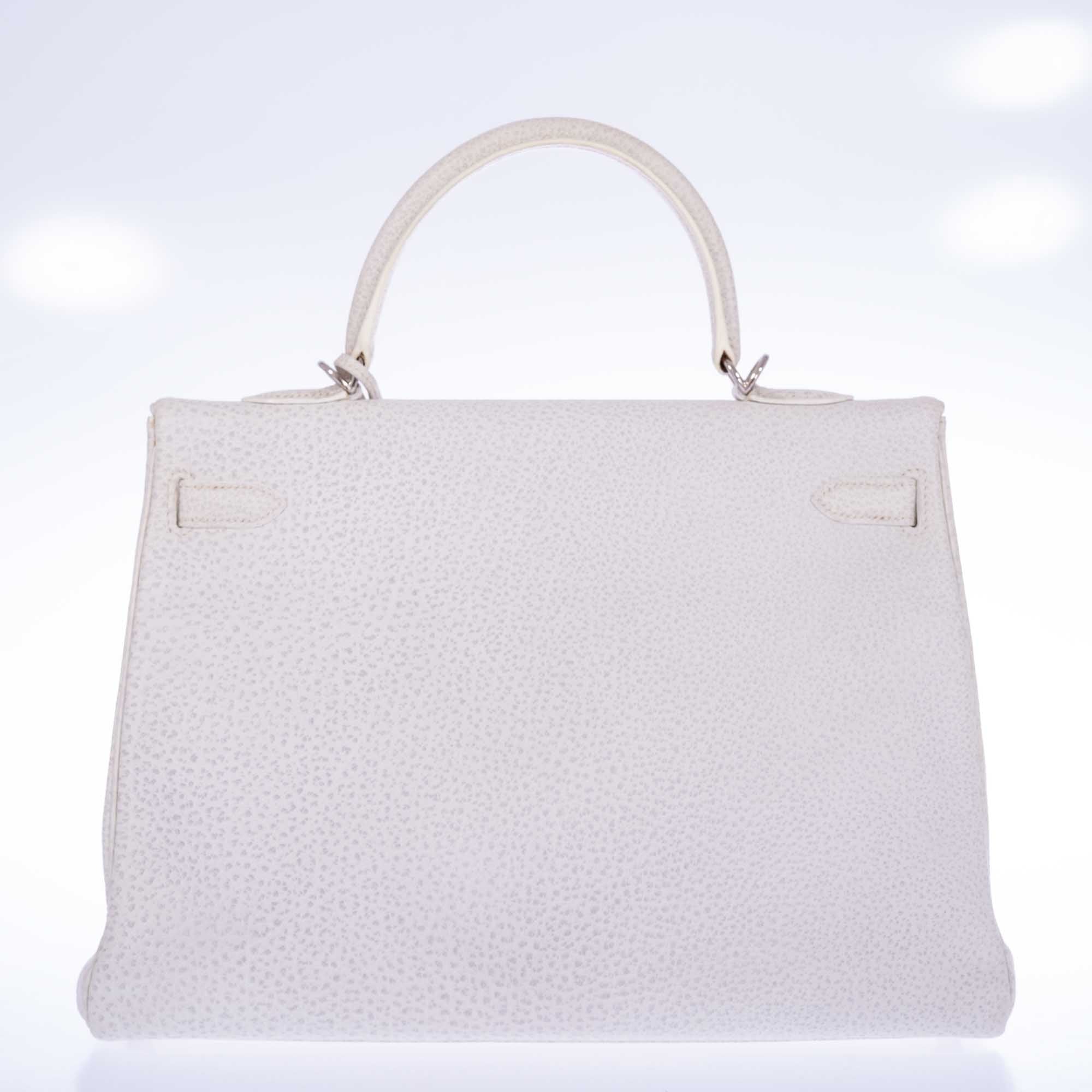 Hermès Kelly 35 Retourné Dalmatian White Buffalo Skipper Palladium Hardware