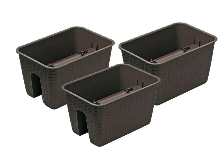 PROSPERPLAST, Jardinière de balcon « Ratolla Railing » aspect rotin, lot de 3