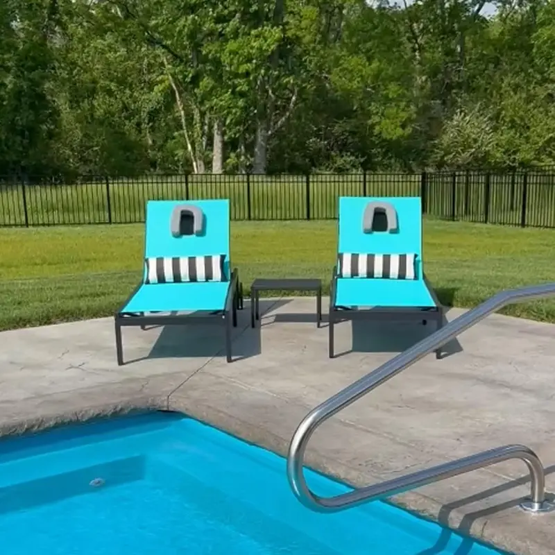 PURPLE LEAF Tanning Lounge Set – Adjustable Aluminum Reclining Chairs with Face-Down Hole, Wheels, Pillows & Matching Table