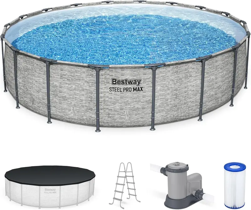 Steel Pro MAX 14-Foot Round Above-Ground Pool Kit – Includes Filter Pump, Ladder, and Cover