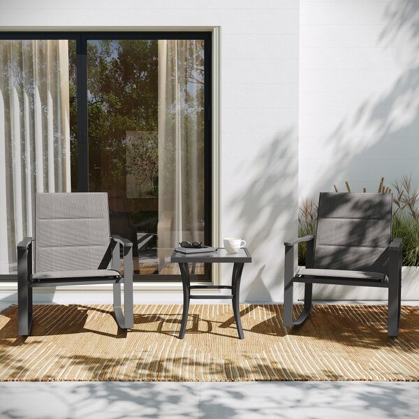 3 Piece AllWeather Rocking Chairs and Glass Top Table Bistro Set