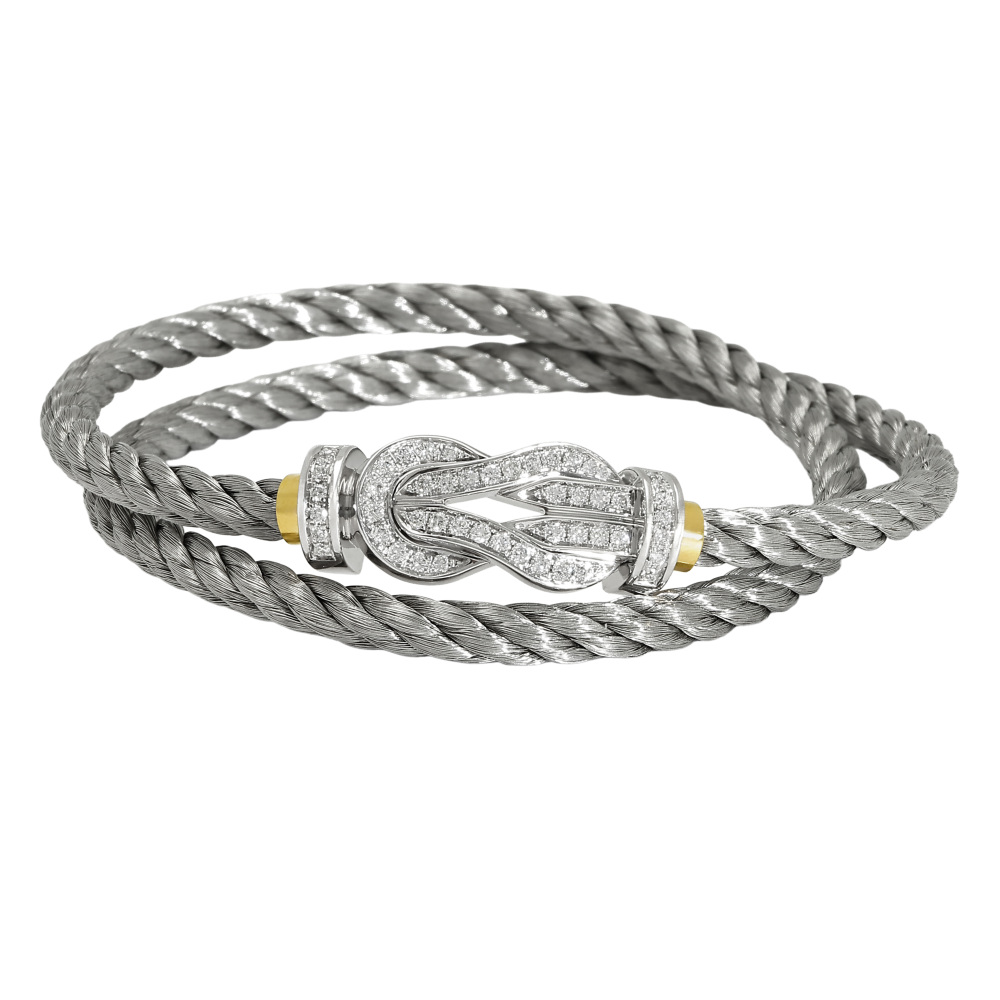 FRED Chance Amphini Bracelet 18K White Gold & Stainless Steel Diamond 0B0103-6B0207
