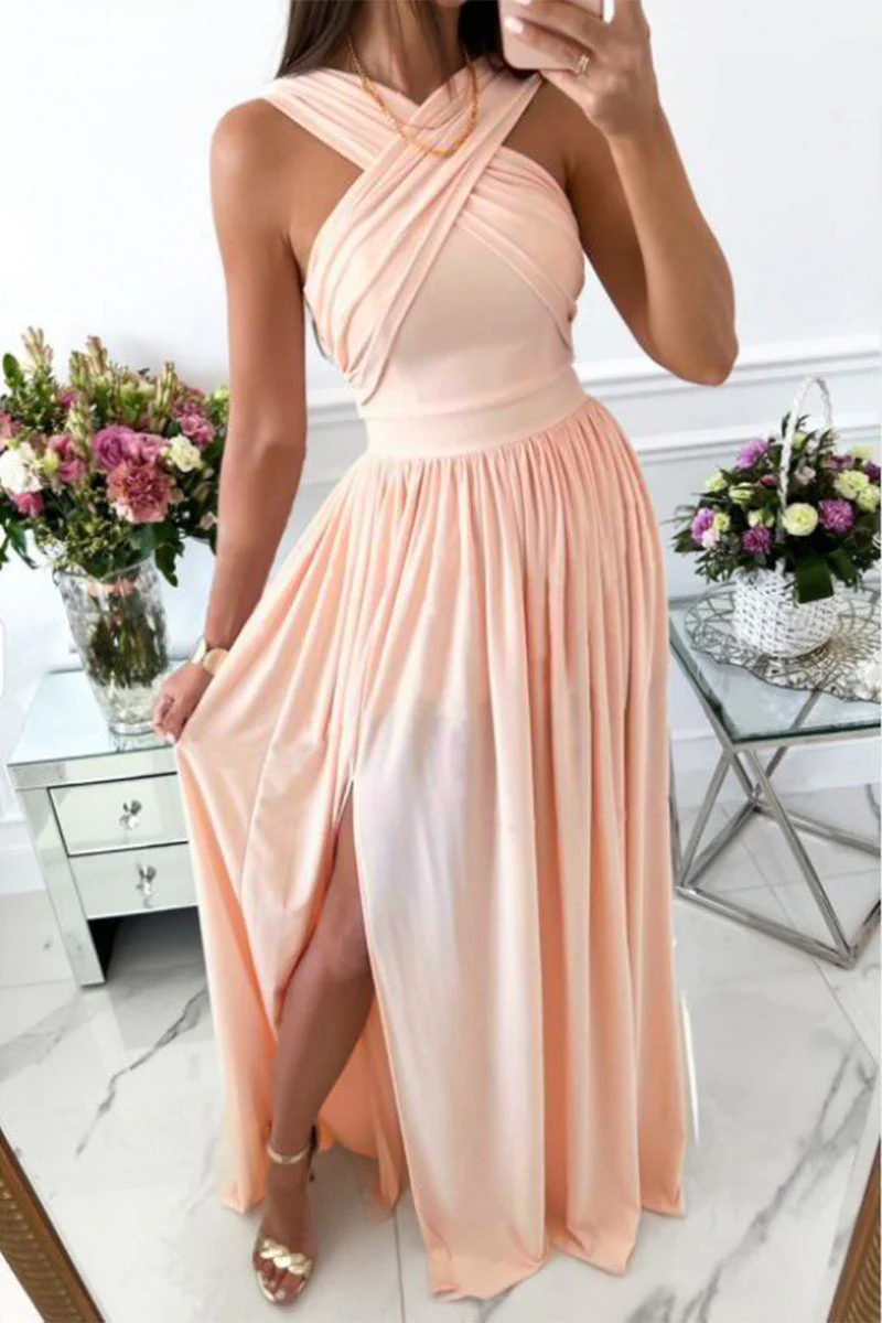 Elegant Backless Maxi Dress with SlitClistos