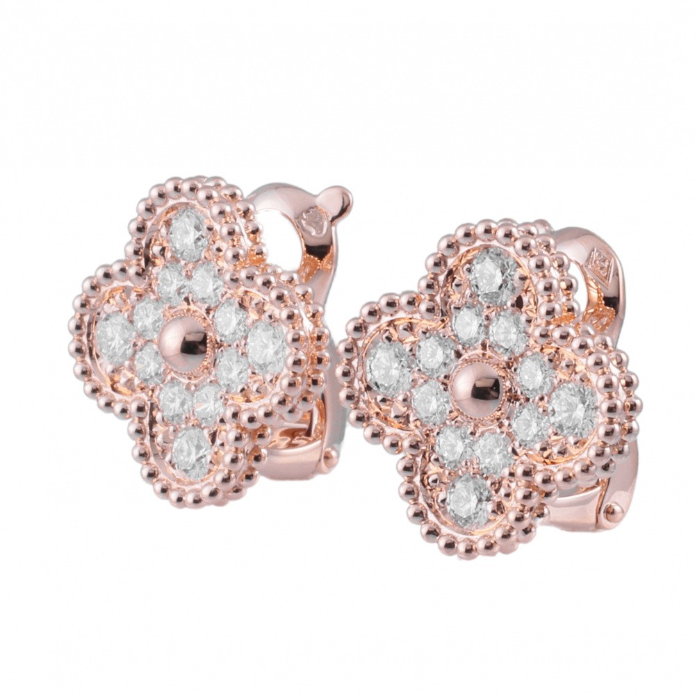Van Cleef & Arpels Vintage Alhambra Earrings 18K Rose Gold Diamond VCARP2R500