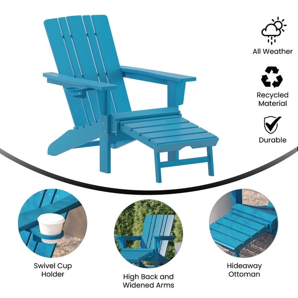 AllWeather Adirondack Chair with Pullout Ottoman and Cupholder