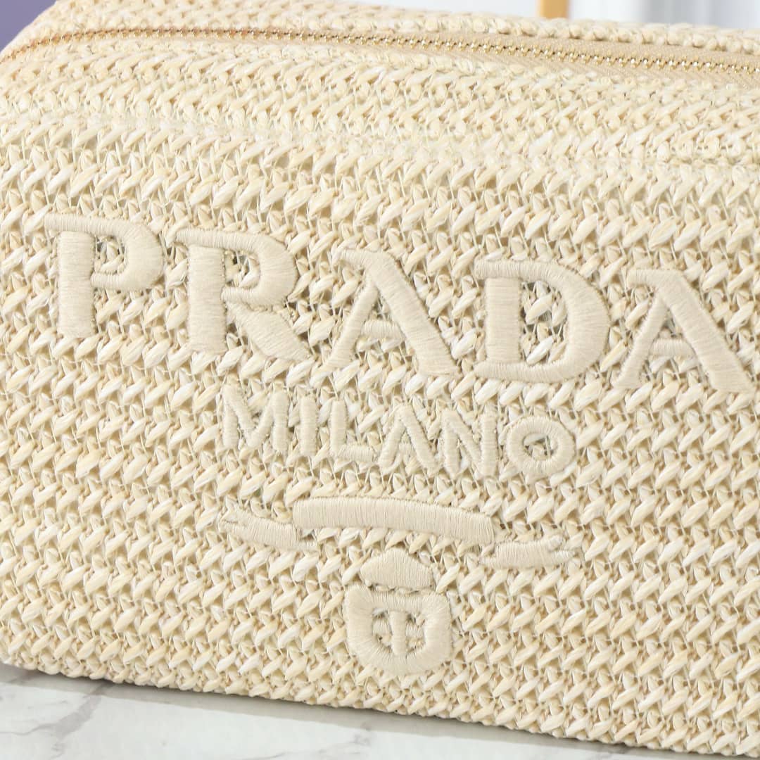 Prada Raffia Crochet Shoulder Bag Natural 20Cm